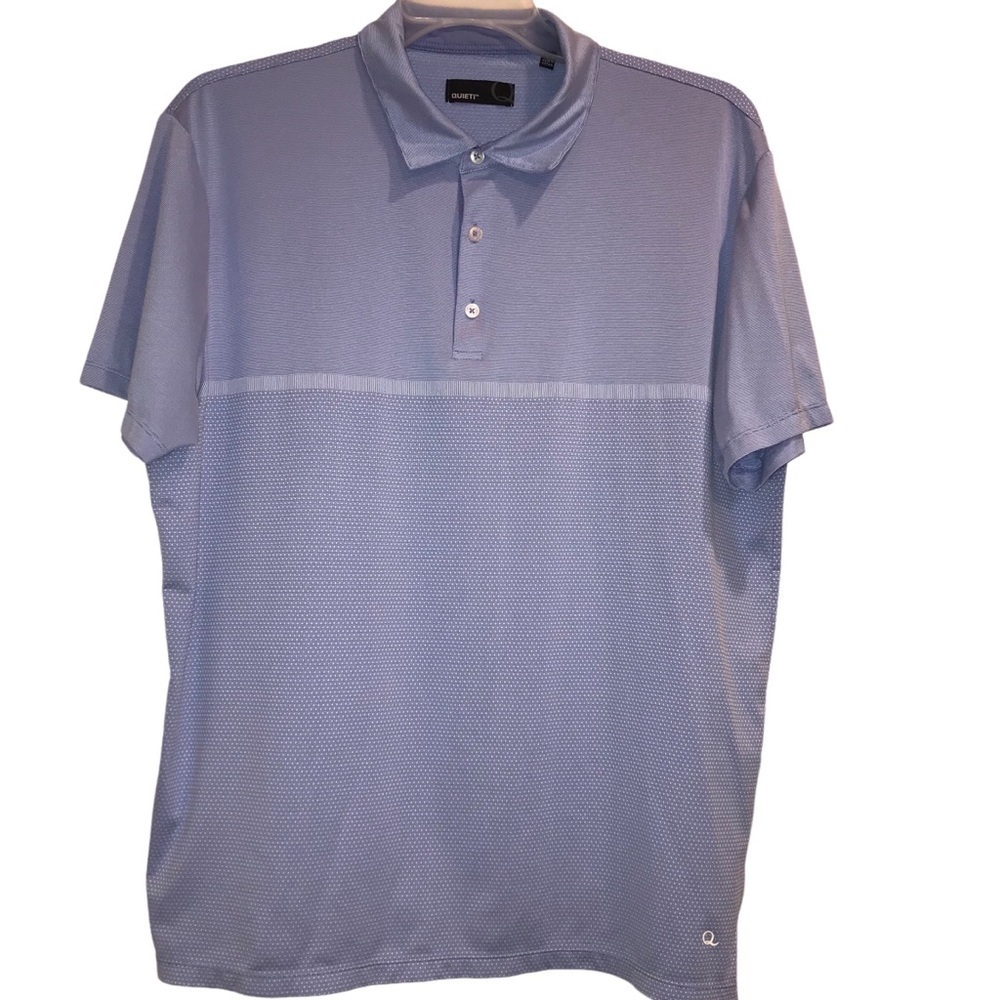 Quieti 3 Button Polo Shirt Light Blue Multi Texture Patterned  Lightweig…